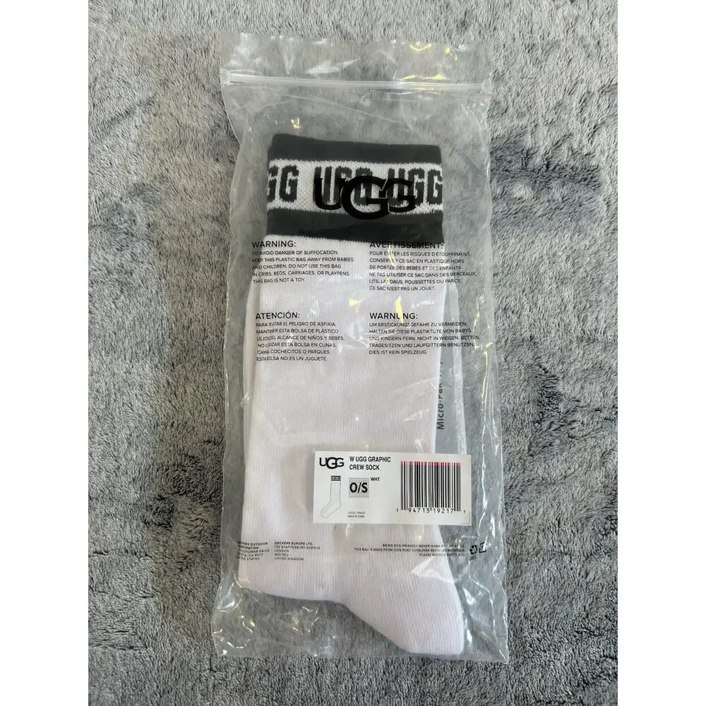 NEW UGG Graphic Crew Socks 1 Pair WOMENS ONE SIZE (5-10) Logo Athleisure
